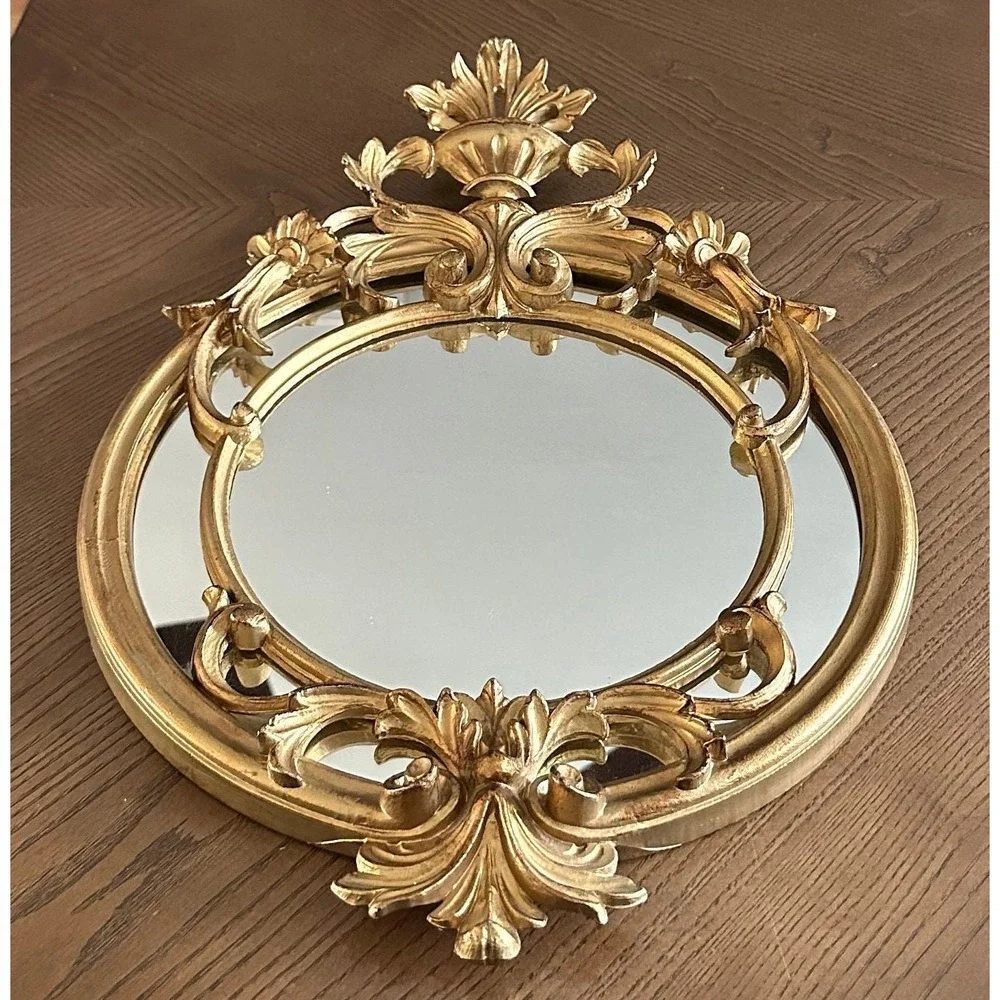 1950s Vintage Gilded Round Italian Wall Mirror Old Hollywood Gilded‎ Baroque